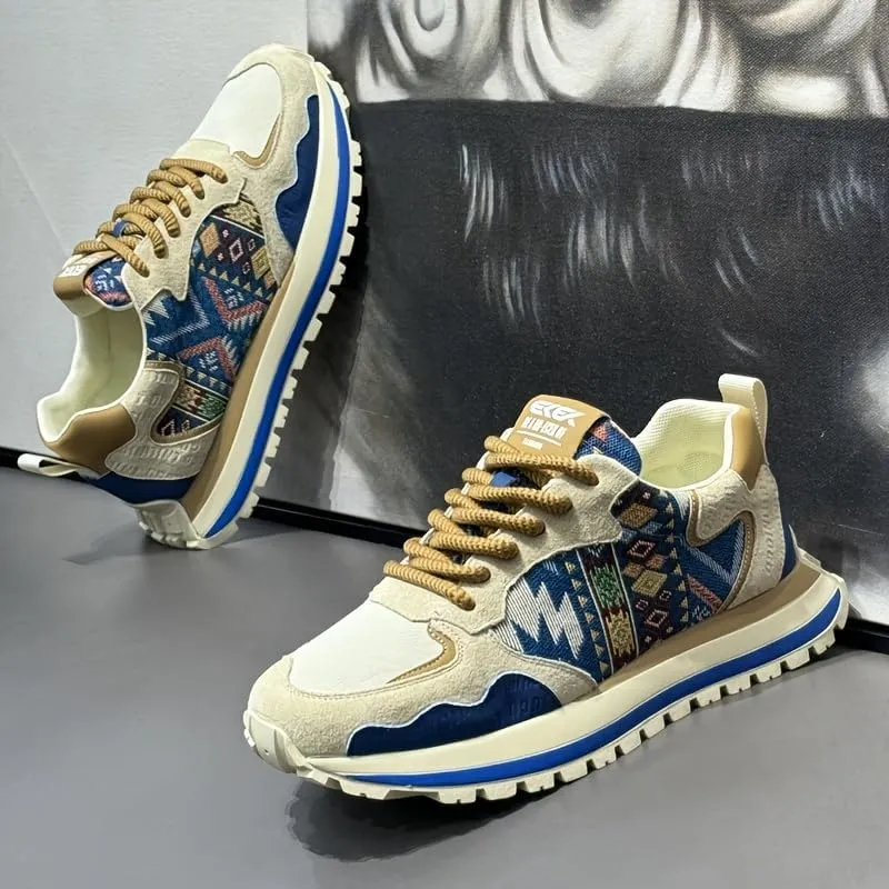 Fashion Sneakers, Breathable Fabric Upper, Rubber Sole, EVA Insole, Low Top Lace-Up Casual Sports Shoes for All Seasons, Allseason Sneakers | Vibrant Embroidered Shoes | Durable Rubber Sole
