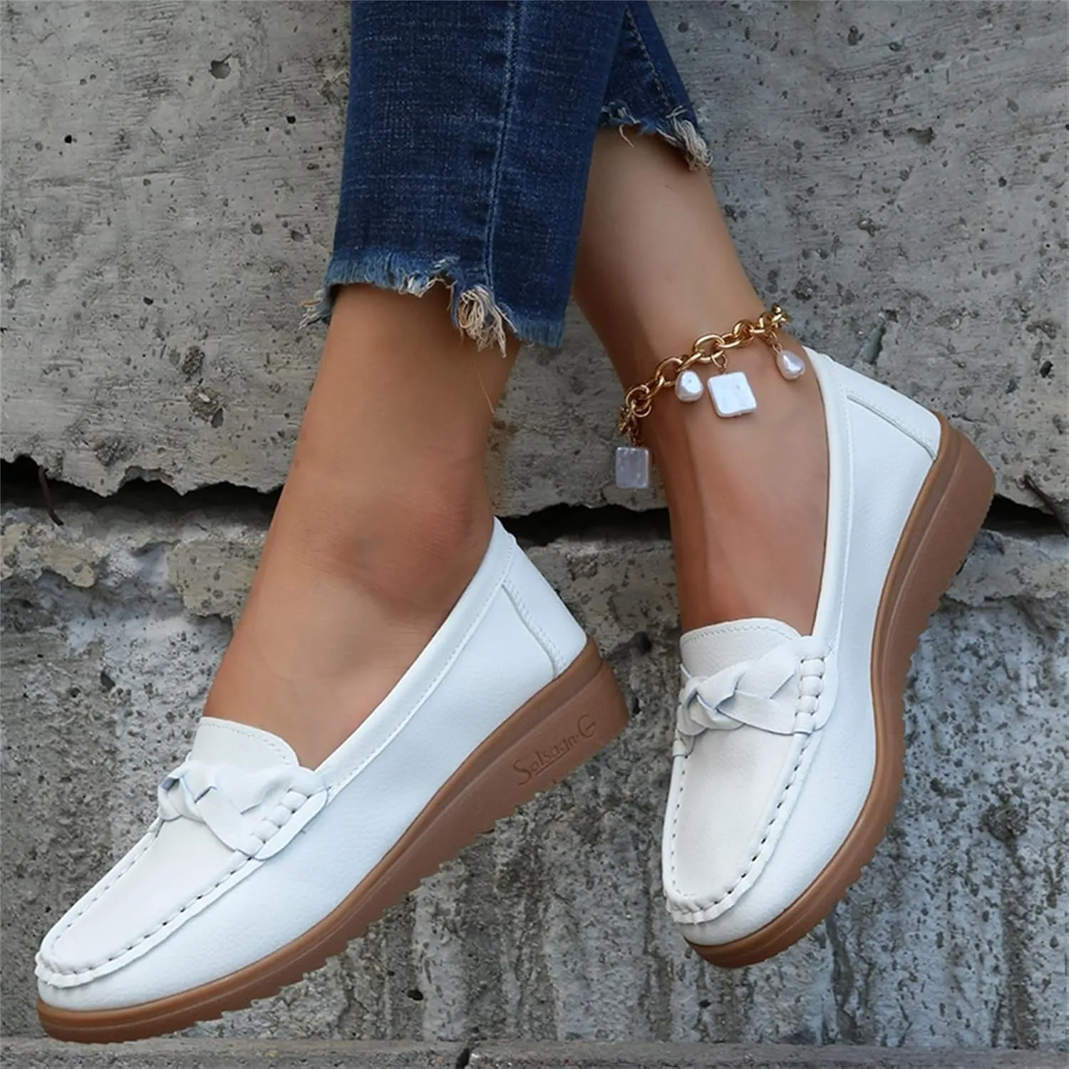 Flats Shoes for Women Breathable Leather Loafers Orthopedic Shoes Casual Walking Shoes Ladies Slip-On Driving Shoes